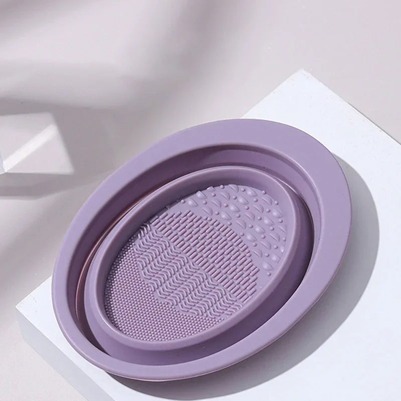 Foldable Silicone Makeup Brush Cleaner Bowl Cosmetic Cleaning Mat Qme A