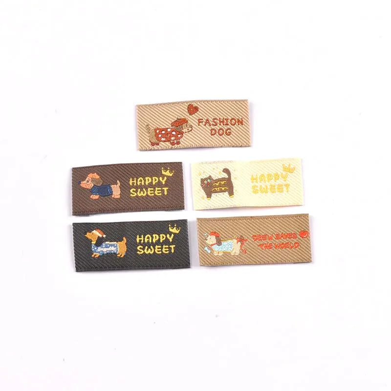 30pcs 44x20mm Cartoon Dog Cat Fabric Labels Cute Woven Clothing Tags for DIY Headwear/Clothing/Shoes/Bags cp3840 Qme 44x20mm-mix