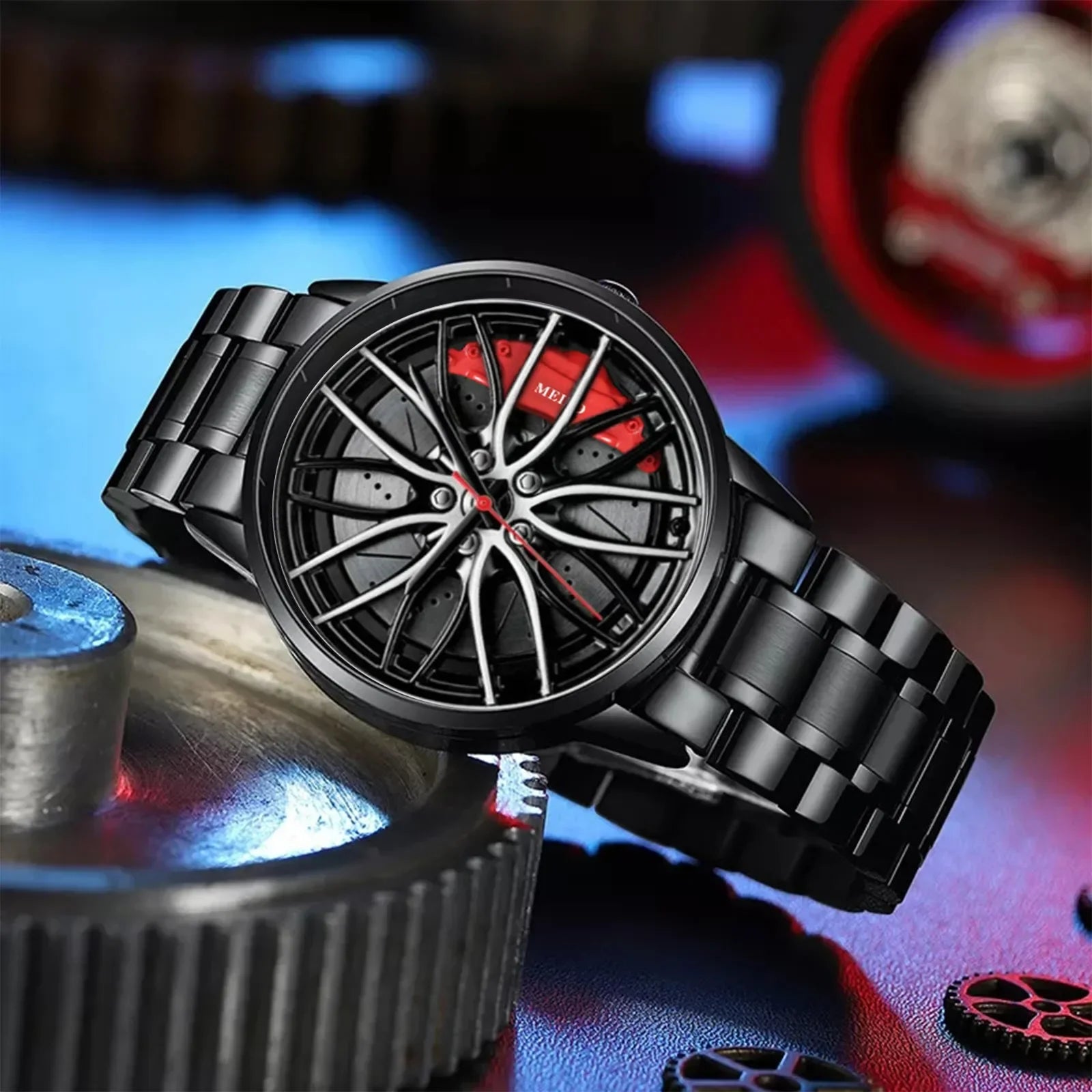 Car Watches For Men,Waterproof Stainless Steel Quartz Wrist Watch Sports Men’s Watches With Car Wheel Rim Hub Design Qme