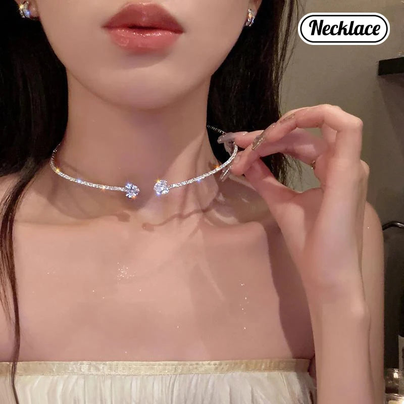 Full Diamond And Large And Small Pearl Open Collar For Women Japanese And Korean Personality Neck Strap Clavicle Chain Qme A7