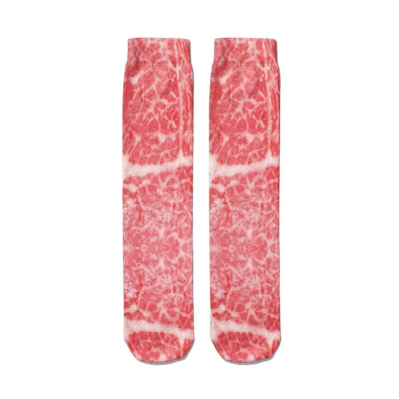 Very Popular Pork Belly Printed Socks Women's Happy Food Kawaii Qme style10 One Size
