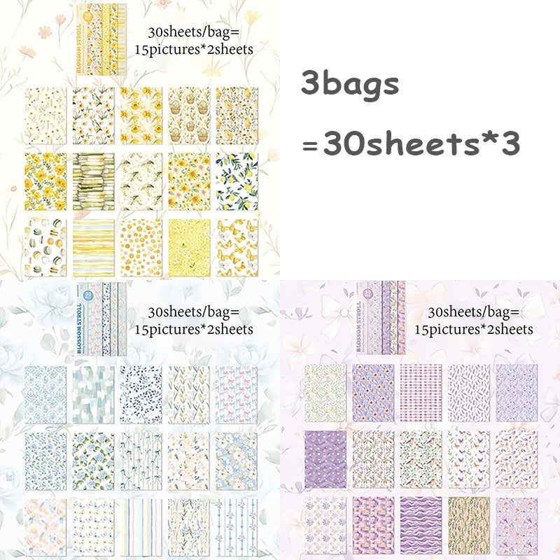 3 Bags Fresh Floral Material Paper, Gift Wrapping Decor Paper, Compatible with Various Journal Styles, Versatile High-Value Qme A