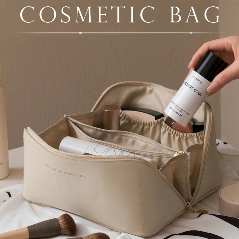 Cosmetic Bag PU Leather Large-capacity Travel Cosmetics Storage Bags Women Portable Handbag Multifunction Waterproof Washing Bag Qme