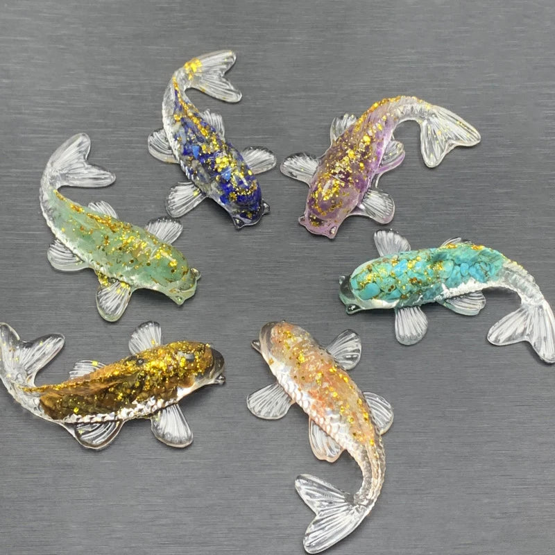 Crystal Stone Gravel Lucky Koi Fish Figurine Resin Mini Quartz Fancy Carp Statue Home Decor Desk Ornament Gift Qme