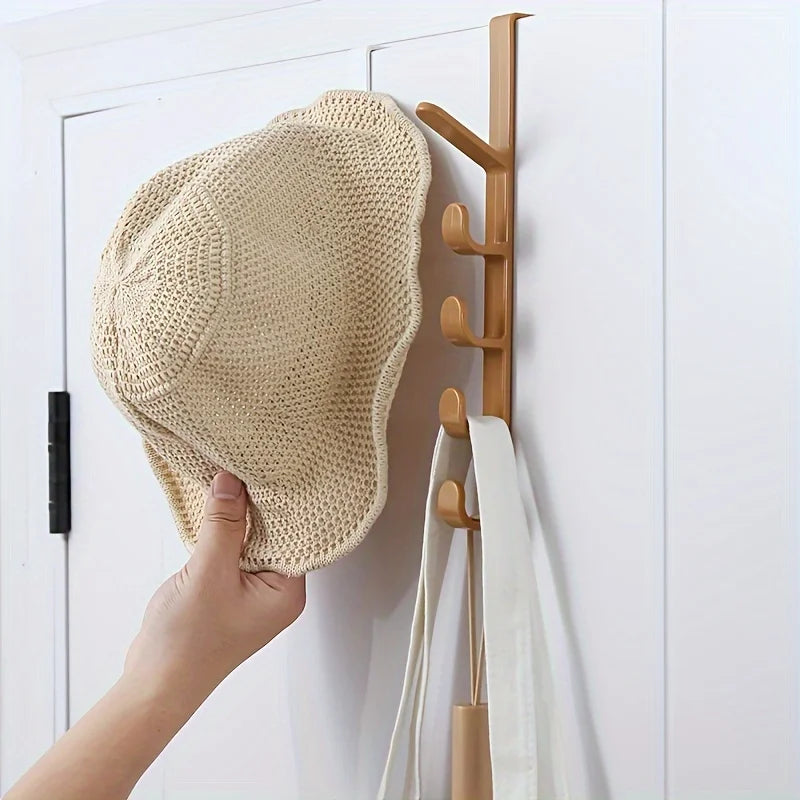 1pc Over The Door Hook Hanger, 5-Hook Plastic Organizer Rack For Coats, Hats, Robes, Shirts, Belts, Towels, Closet And Bathroom Qme