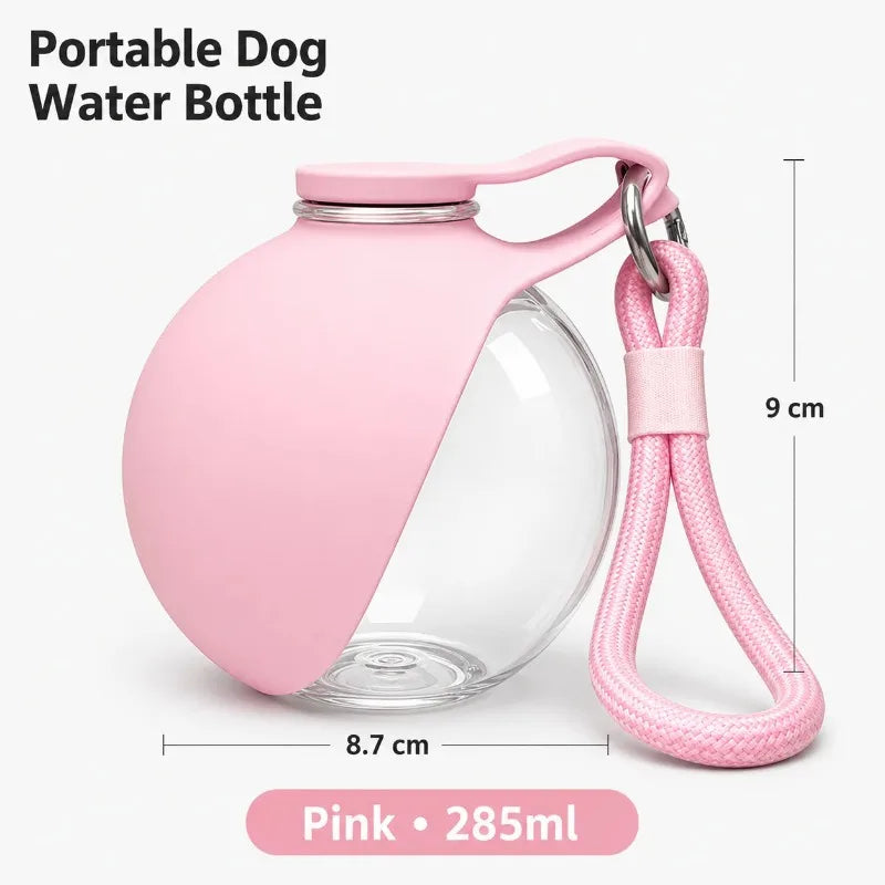 Portable 2 in 1 Dog Travel Water Bottle Leak Proof Pet Feeder Foldable Silicone Bowl And Lanyard For Outdoor Walking Hiking Qme Pink