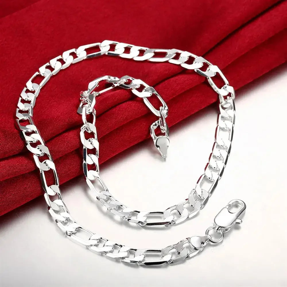 925 Sterling Silver Classic 8MM Chain Bracelets Necklace Cuban Link Jewelry Set for Women Men Fashion Wedding Accessories Gifts Qme