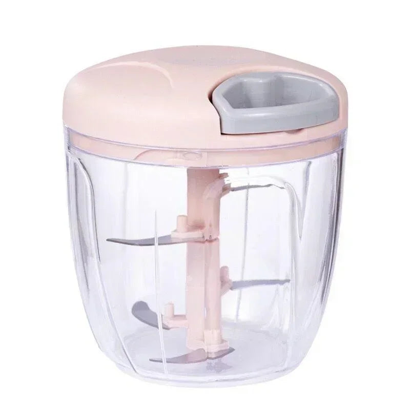 500/900ML Rope Grinder Vegetable Cutter Kitchen Garlic Puller Minced Garlic Chili Fruit Puree Garlic Mixer Rotary Food Processor Qme 900ml-Pink