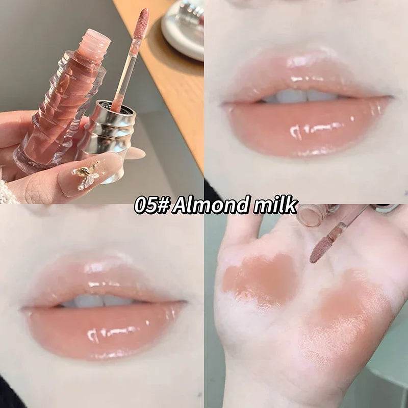 Fashion Shell Lip Gloss Long-lasting Hydrating Jelly Lip Oil Waterproof Non-fading Mirror Shimmer Blue Almond Lip Gloss Cosmetic Qme 05