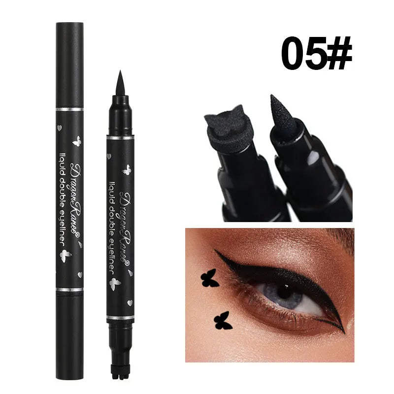 2 IN 1 Butterfly Seal Eyeliner Pen Star Moon Stamp Long-Lasting Waterproof Black Liquid Eye Liner Pencil Eyes Makeup Cosmetic Qme 05 butterfly