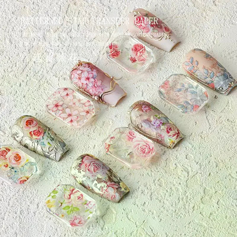4 Rose Flower Nail Transfer Foils Paper DIY Art Sliders Salon Use Qme