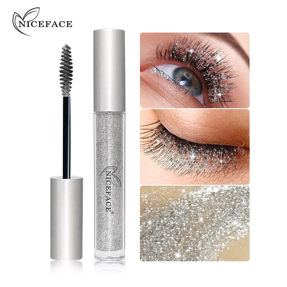 Diamond Glitter Mascara Fast Dry Eyelashes Curling Extension Makeup Waterproof Long-lasting Lengthens Eye Lash Black 4D Mascara Qme