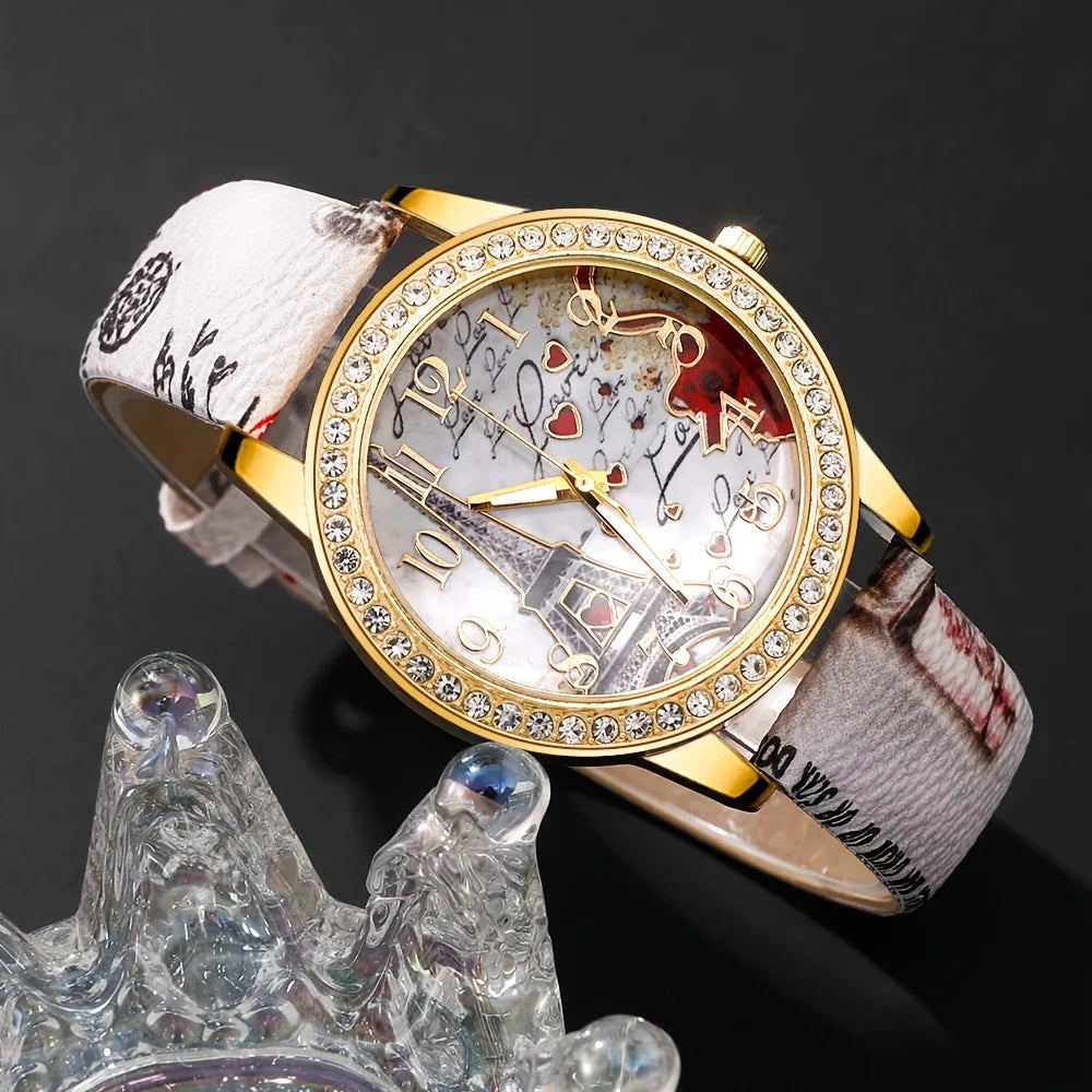 5 Pcs/set Women's Fashion Clock European and American Classic Retro Quartz Watch with Exquisite Fringe Bracelet Set Qme
