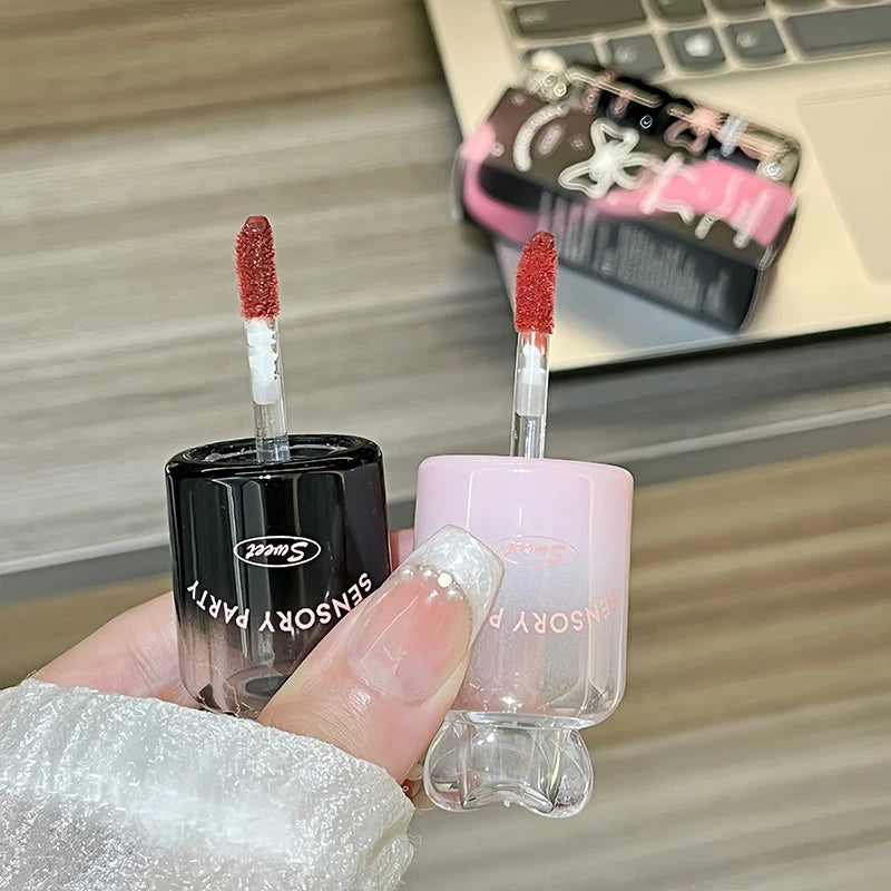 Bowknot Black Pink Mirror Lip Gloss Non-cup Staining Long-lasting Qme