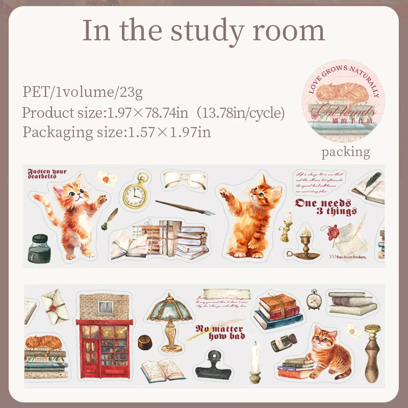 PET Material Tape Maker Cat Hand Workshop Series Cute Cat Coffee Bread Floral Pattern DIY Decorative for Phone Case Computer Cup Qme 2