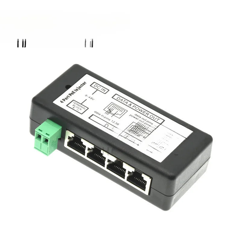 1PCS 4-port POE Injector 9-48V DC Power Supply for Bridge Surveillance Solar Battery POE Adapter Qme Black