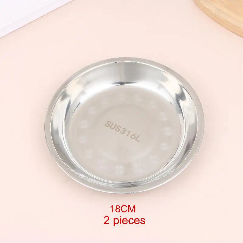 Thickened Stainless Steel Round Plates Polished Shallow Dinner Qme 18CM 2pieces
