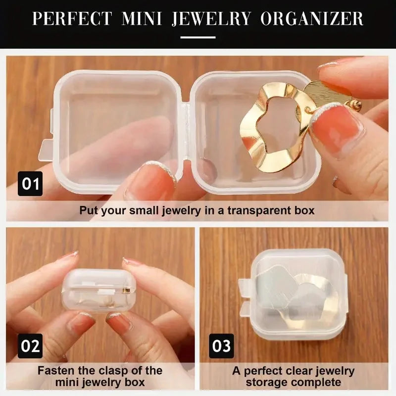 Mini Plastic Jewelry Storage Box Square Transparent Flip Portable Pill Container Jewelry Holder Packaging Earrings Display Case Qme