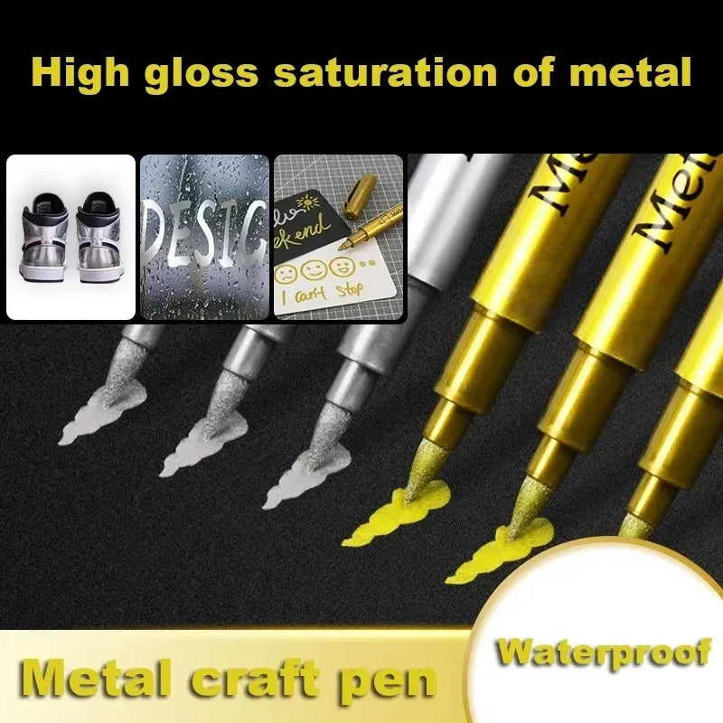 Brush Metallic Marker Pens White/Gold/Silver/Copper Color Permanent Art Marker For Crafts Scrapbooking Stationery Supplies Qme