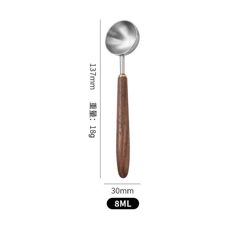 Wooden Handle Stainless Steel Coffee Scoop Tablespoon Measuring Spoon Qme M