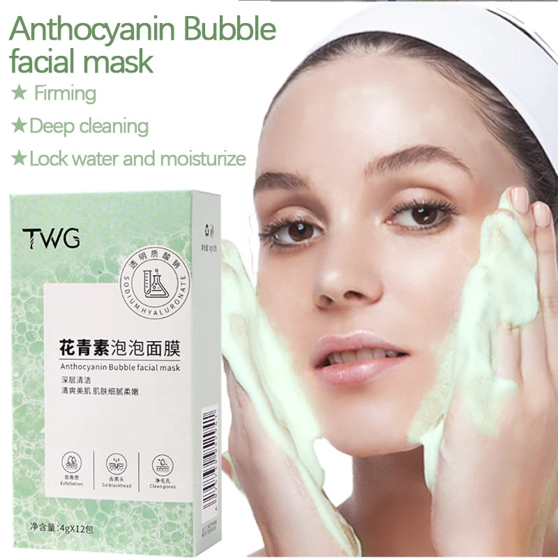 12 Box Anthocyanin Bubble Facial Mask Deep Cleaning Moisturizing Qme
