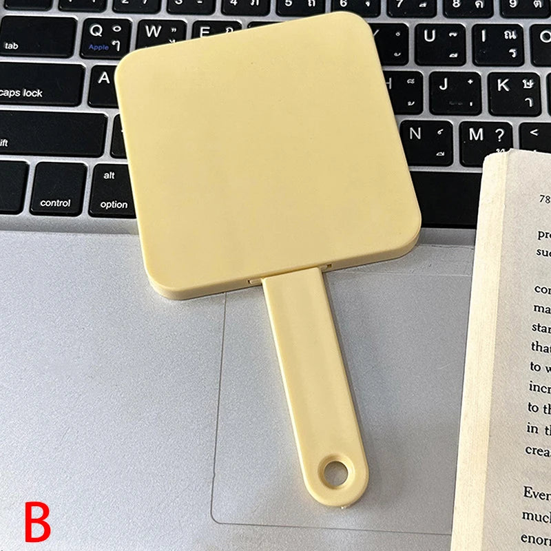 Portable Handle Mirror Comb Yellow Square Makeup Personal Care Use Qme B