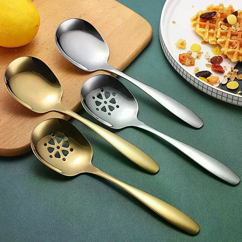 Household Public Serving Spoon Stainless Steel Soup Colander Spoon For Ice Cream Dinner Spoons Rice Salad Kitchen Tableware Qme