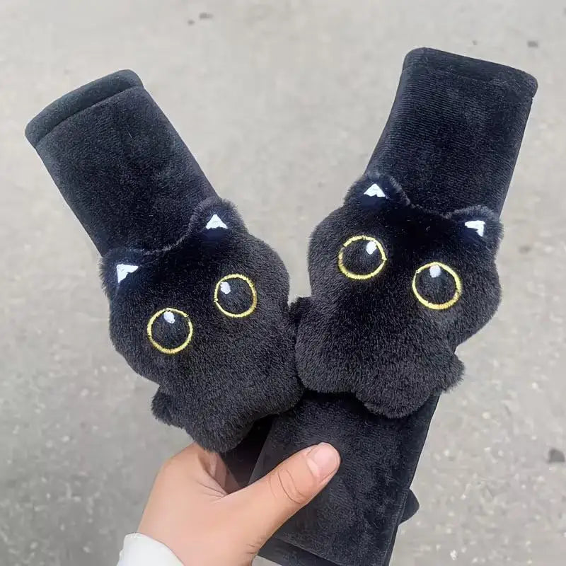 Black Cat Plush Car Seatbelt Shoulder Pad Soft Safety Strap Protector Qme