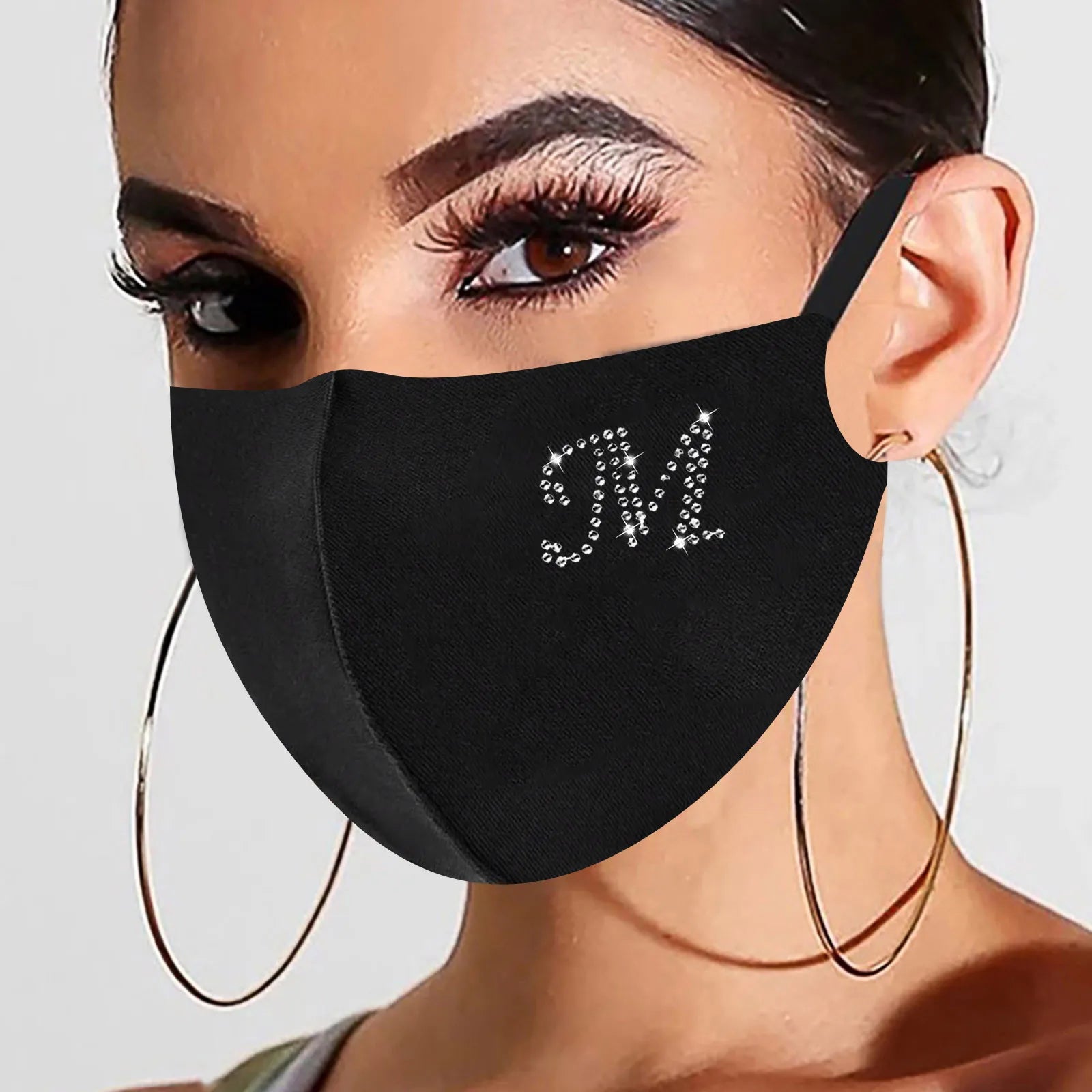 Rhinestone Letter Ice Silk Cotton Mask Adult Black Resuable Washable Soft and Comfortable Mask Outdoor Cycling Mask Qme M