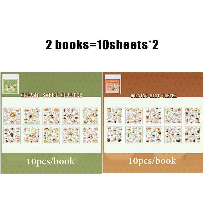Dessert & Food Themed Sticker Book, Aesthetic Multi-Material DIY Supplies for Junk Journal Decor and Gift Wrapping Qme 2 Books-A