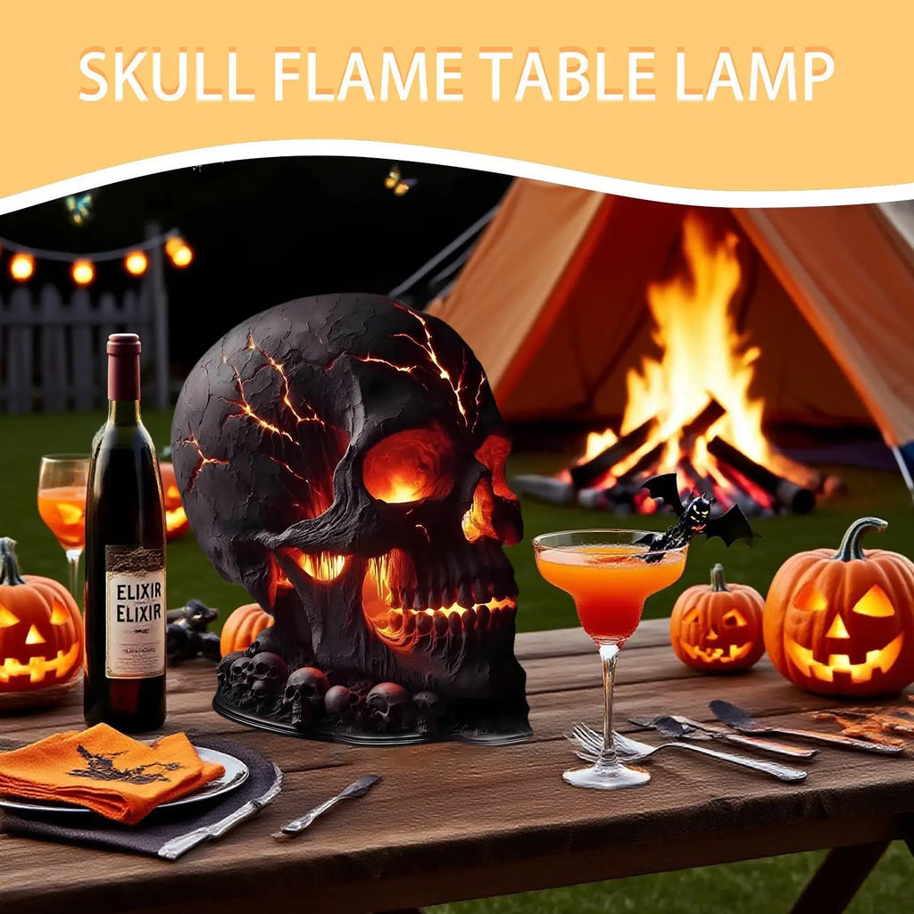 Halloween Skull Lamp Flame Desk Decorations Gothic Home Spooky Decor Qme