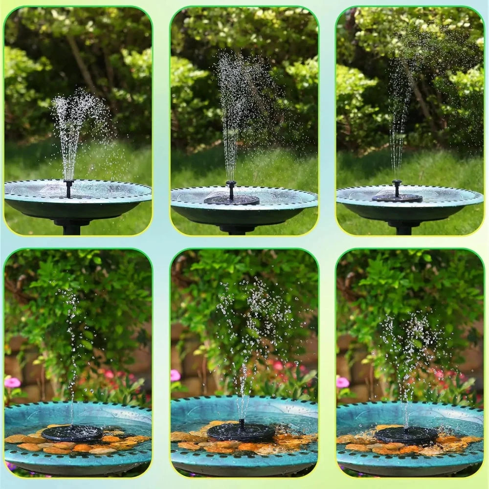 Outdoor Solar-WaterPump 6 Nozzles BirdBath Fountain Durable Water Tool for Yard Garden Pond and Pool Landscape Decor Qme