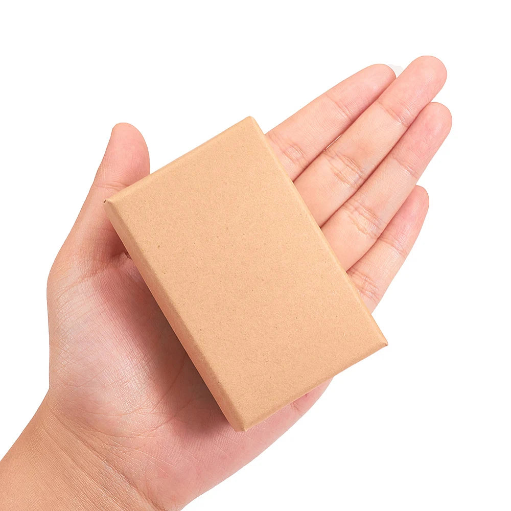 PandaHall 24pcs rectangle Cardboard Jewelry Boxes for Ring 8x5x2.5cm Tan Color Gift Packaging with Insert Tray Qme