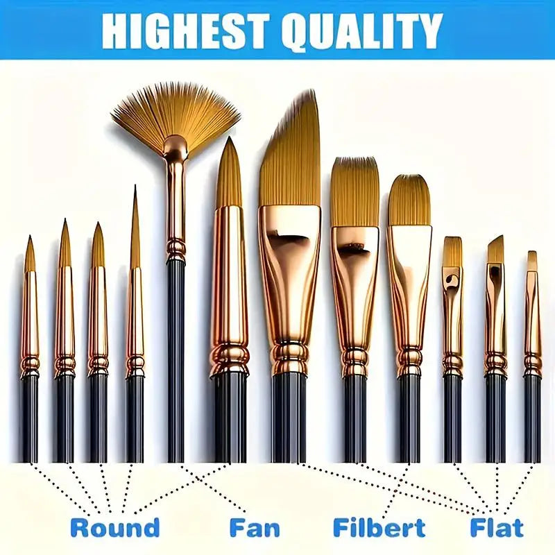 Detail Painting Brushes Professional Round Flat Nylon Hair Watercolor Qme
