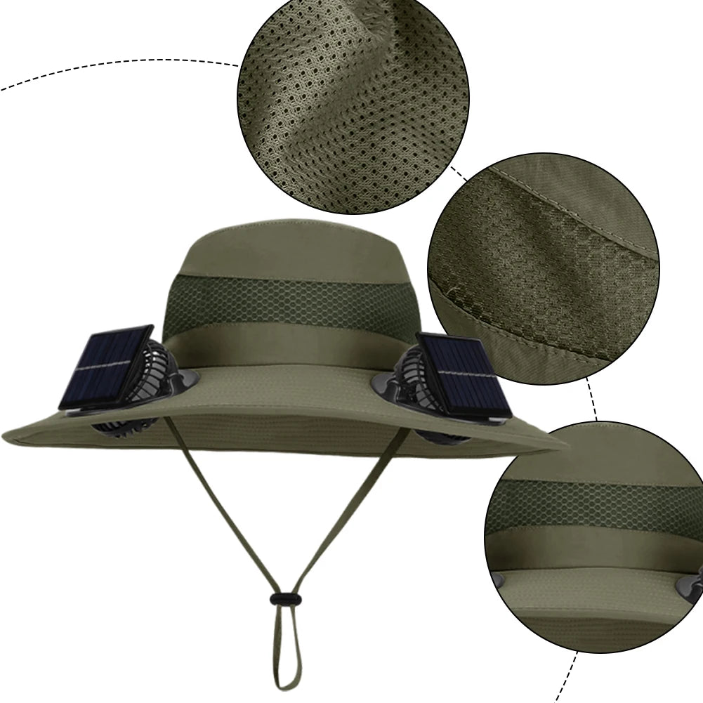 For Outdoor Camping Fishing Hiking Sunscreen Fisherman Hat Solar Fan Cap Portable Solar Charging Cap with Fan Suitable Qme