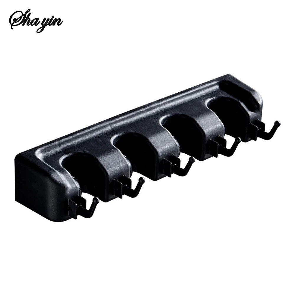 Wall Mounted Mop Holder 3/4 Position Multi-Functional Broom Pendant Shelf Home Kitchen Storage Black Magic Plastic Mop Holder ﻿ Qme green