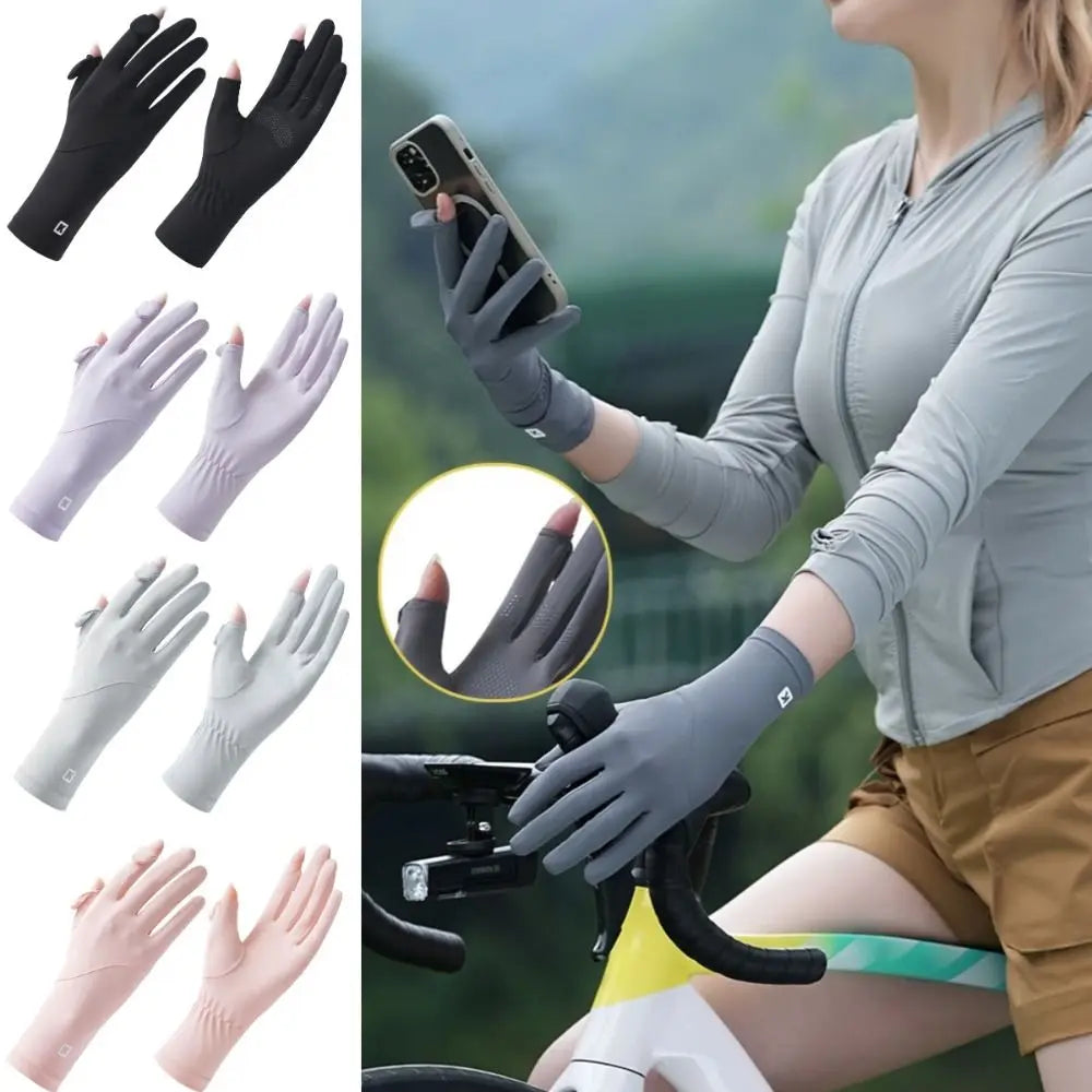 Ice Silk Women Sunscreen Gloves Anti-UV Breathable Sun Protection Riding Gloves Non Slip Touch Screen Summer Driving Gloves Qme