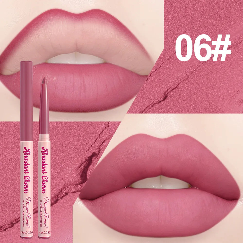 12 Colors Matte Lip Liner Pen Nude Pink Lip Contour Stick Waterproof Long-Lasting Outline Non-Drying Automatic Lipstick Makeup Qme 06