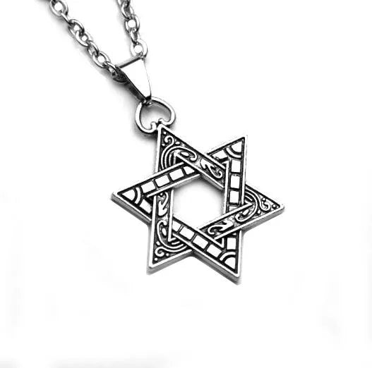 70 cm Jewelry for Men Boys Six-pointed Star of David Pendant Necklace Double-sided Retro Titanium Steel Punk Hip Hop Necklace Qme H02