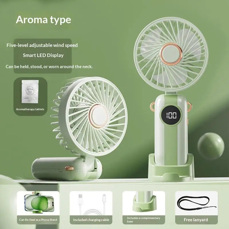 Portable Handheld Mini Fan Foldable Neck Hanging Fans 5 Speed USB Qme one size A1