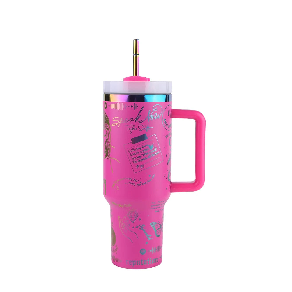 40oz Stainless Steel Insulated Water Bottle with Straw Vacuum Insulated Car Mug Thermal Iced Travel Cup for Camping Hiking Qme Rose Red