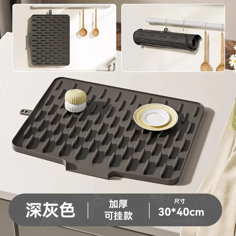 Kitchen Sink Slope Drip Mat Silicone Fruit Vegetable Draining Pad Qme black 30x40cm