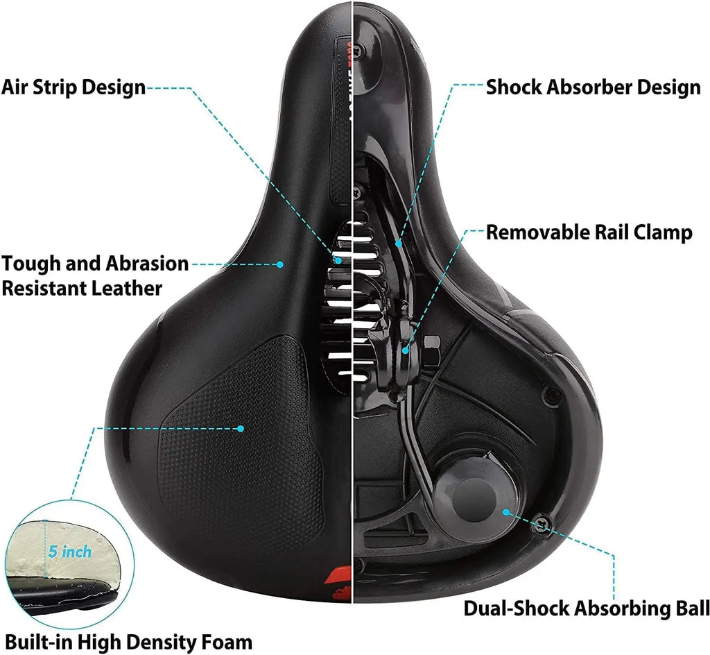 Wide Comfortable Bike Seat, Soft Bicycle Saddle Cushion with Taillight,Waterproof Bicycle Seat Cushion Memory Foam.Universal Fit Qme