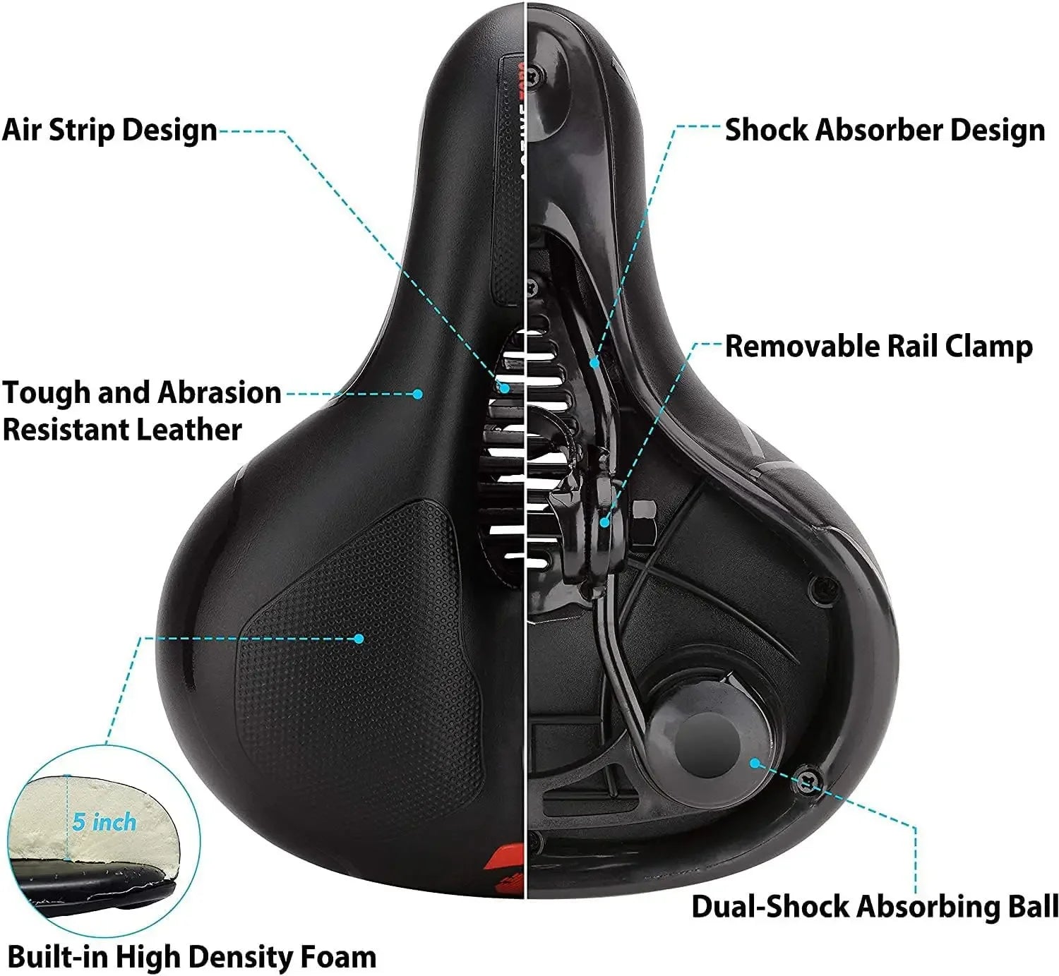 Wide Comfortable Bike Seat, Soft Bicycle Saddle Cushion with Taillight,Waterproof Bicycle Seat Cushion Memory Foam.Universal Fit Qme