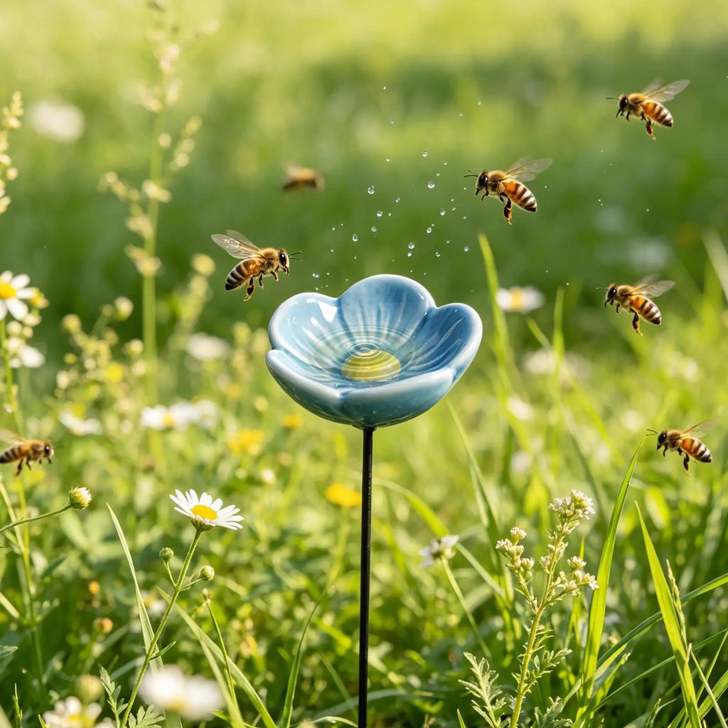 Creative Portable Bee Water Feeder Resin Flower Drinking Fountain Holder Bee Watering Station Bird Bath Stand Household Qme
