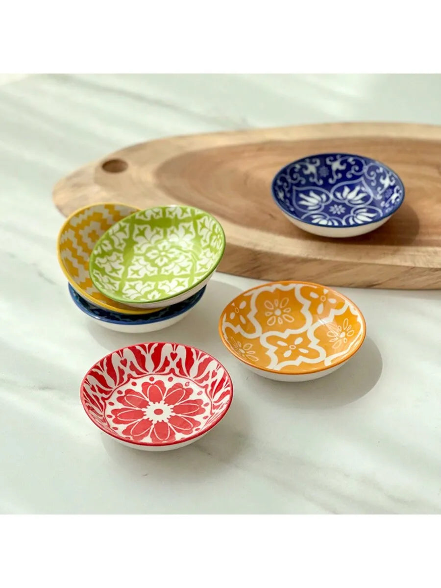 Bohemian Hand-painted Ceramic Bowl Household Circular Plate Snack Qme