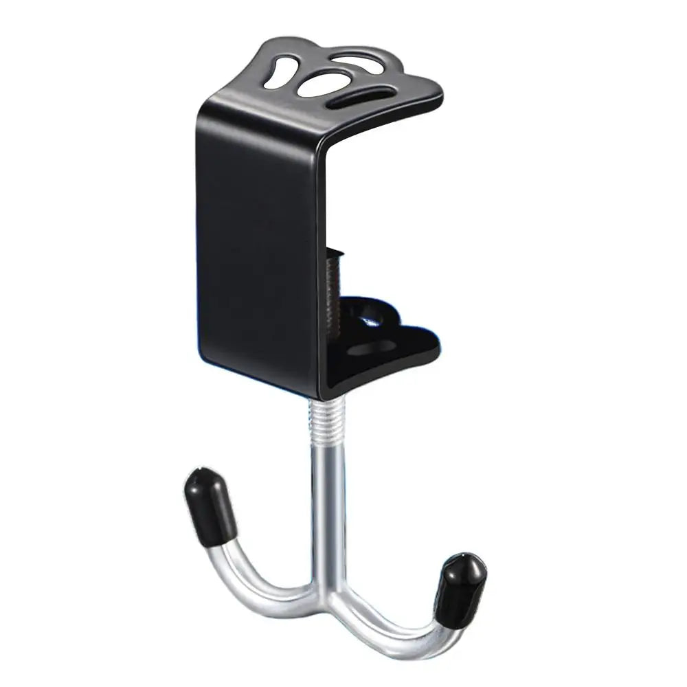 Desk Clamp Hook Headphone Holder Iron Double Hooks Under Adjustable Qme Black