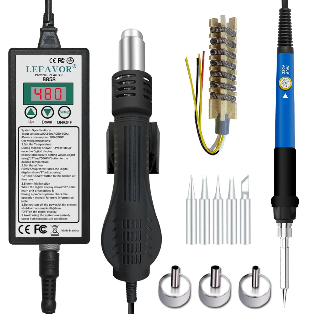 Air Gun 8858 Micro Rework Soldering Station LED Digital Hair Dryer Qme 8858 A3 110V US PLUG