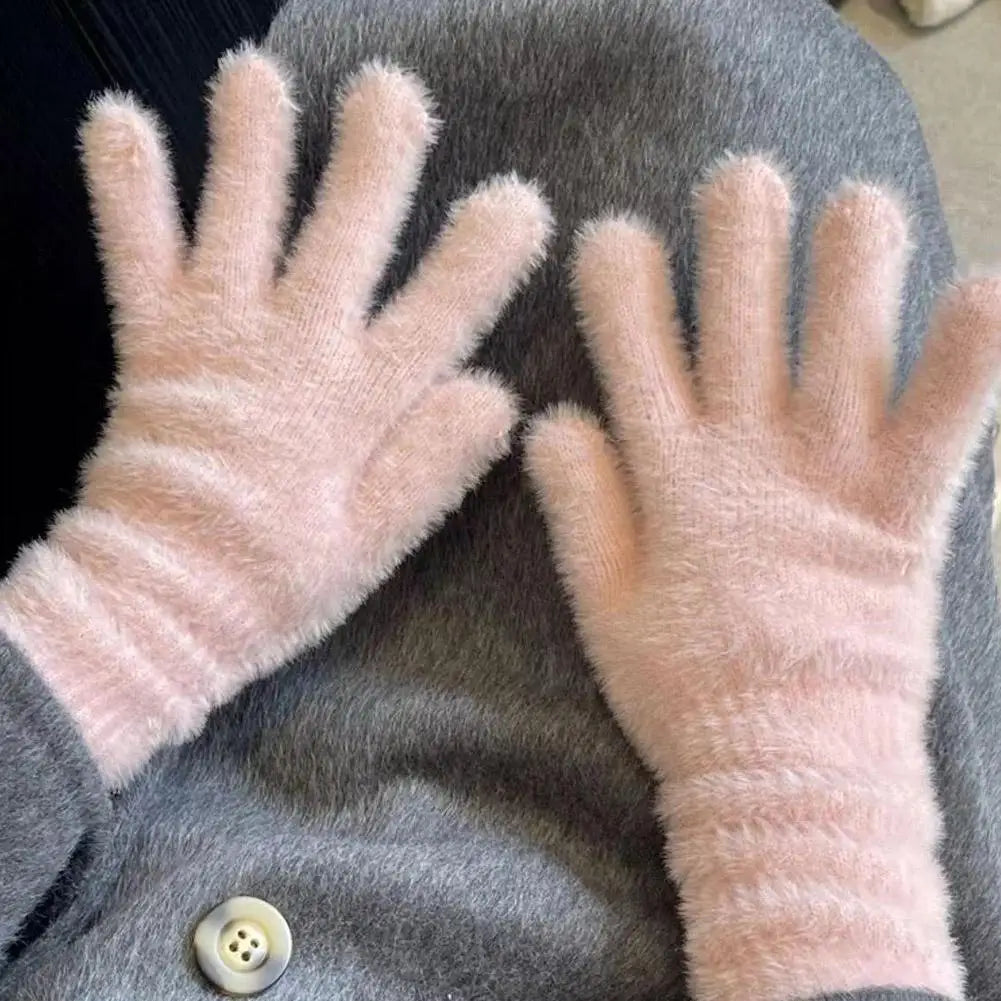 Fashon Winter Mink Velvet Five Finger Gloves Plush Warm Cold-proof Gloves Women Outdoors Cycling Solid Color Wistiti Mittens Qme