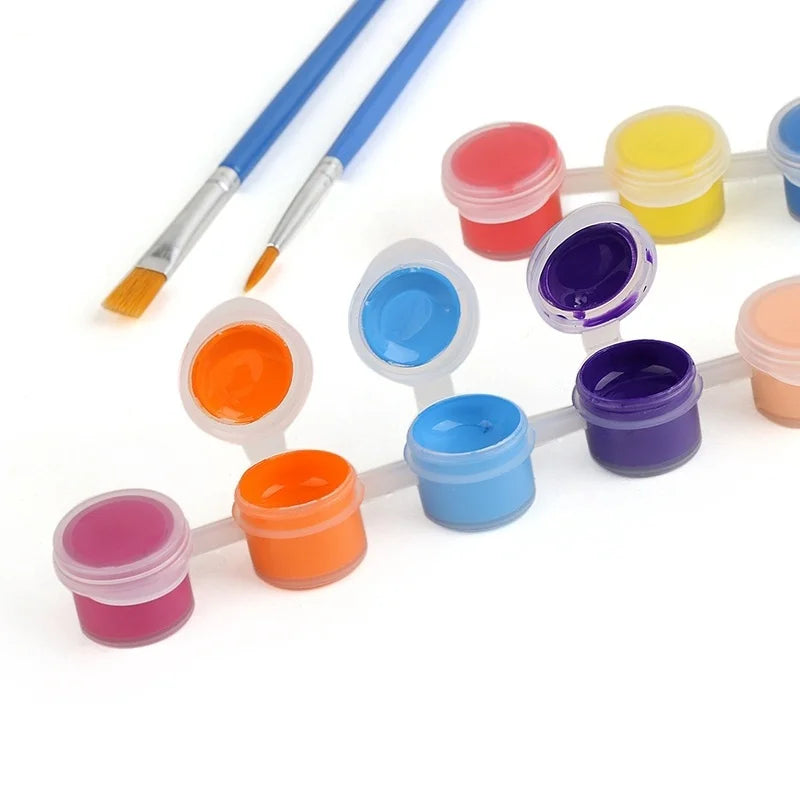 12 Color Acrylic Paint Set 6Grid Graffiti Paint With Drawing Pen DIY Paint Gypsum Doll Acrylic Paint Student Drawing Stationery Qme